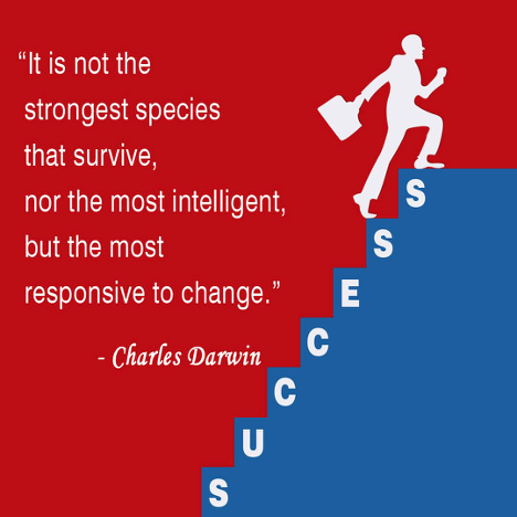 Figure climbing stairs with Darwin Quote 